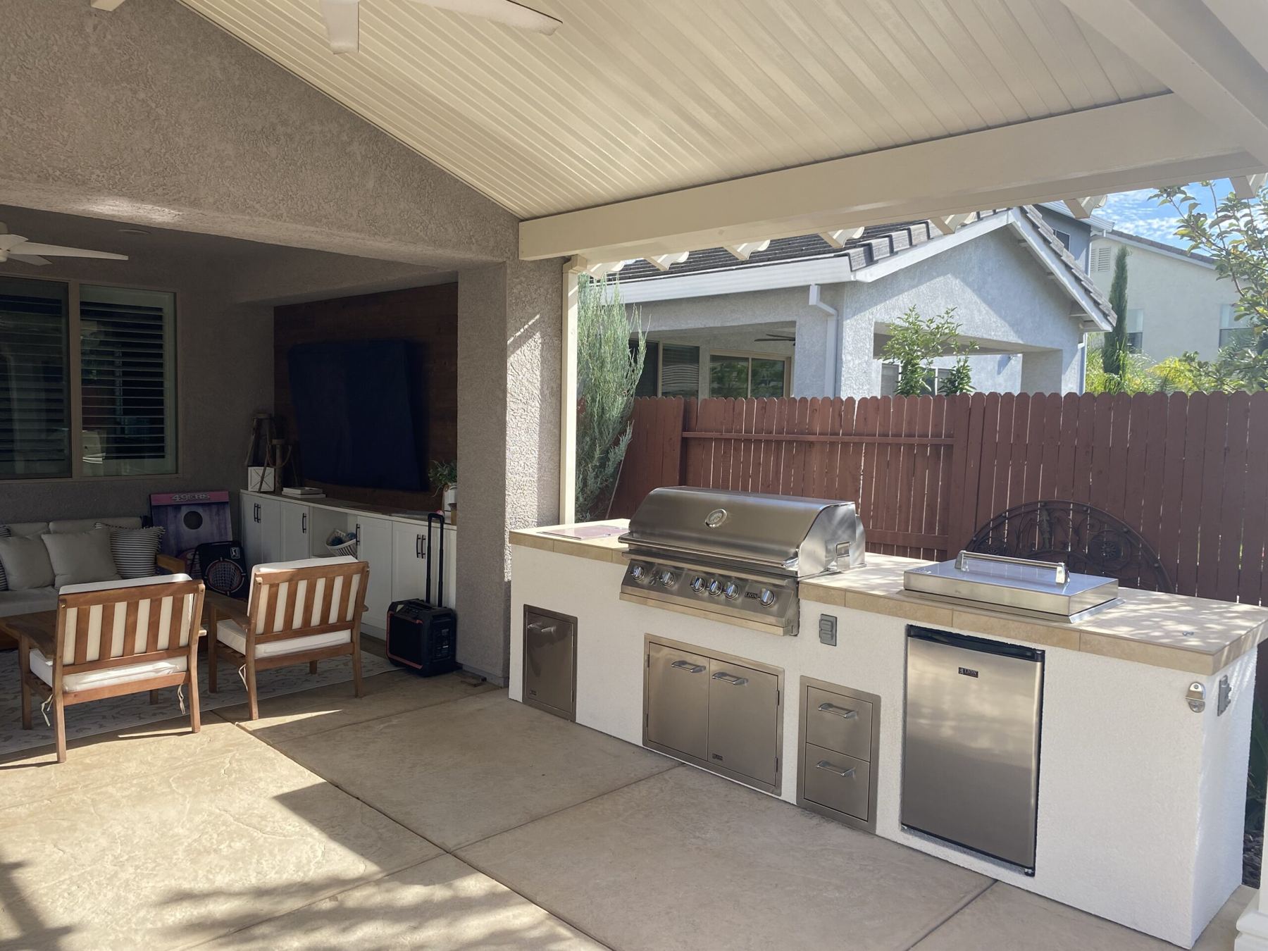 Covered outdoor kitchen built by Just BBQ Grills
