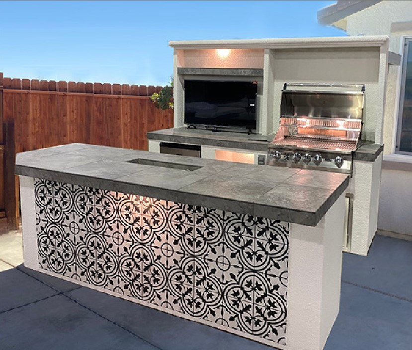 2-Piece Pass-Thru TV Island, a Just BBQ Grills built-to-order outdoor kitchen