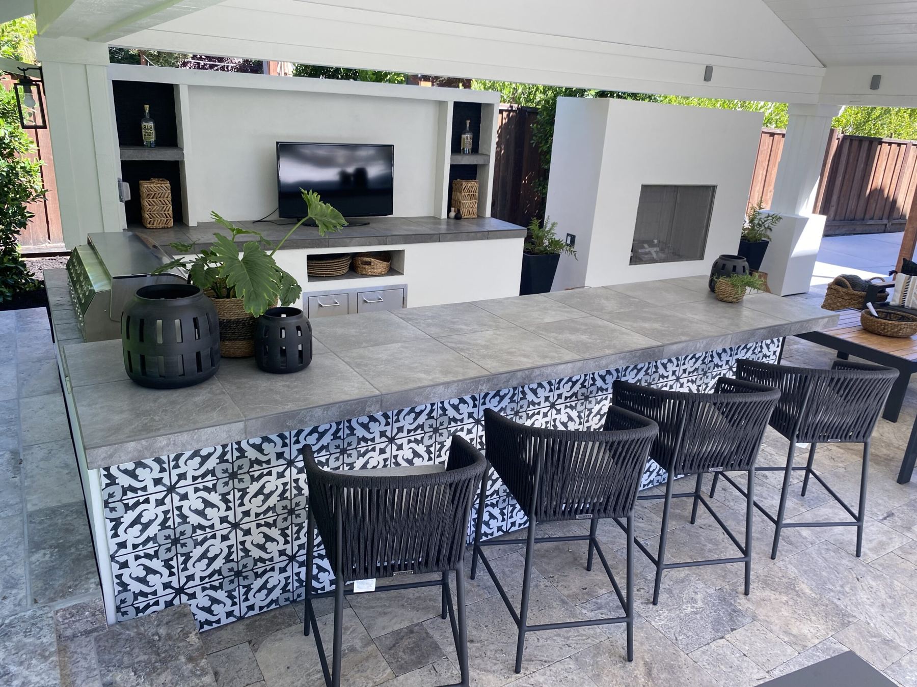 Covered outdoor kitchen built by Just BBQ Grills