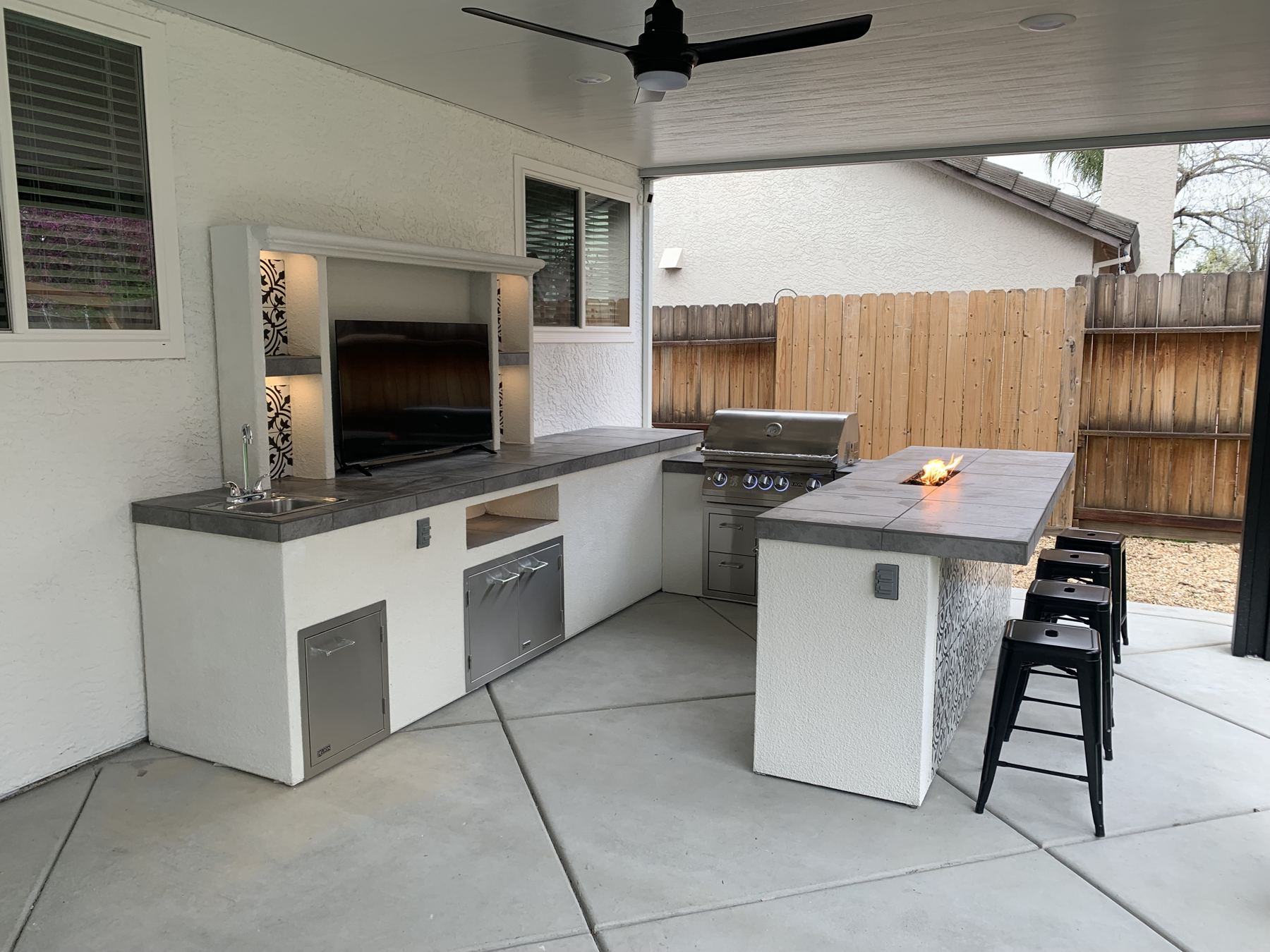 Covered outdoor kitchen built by Just BBQ Grills