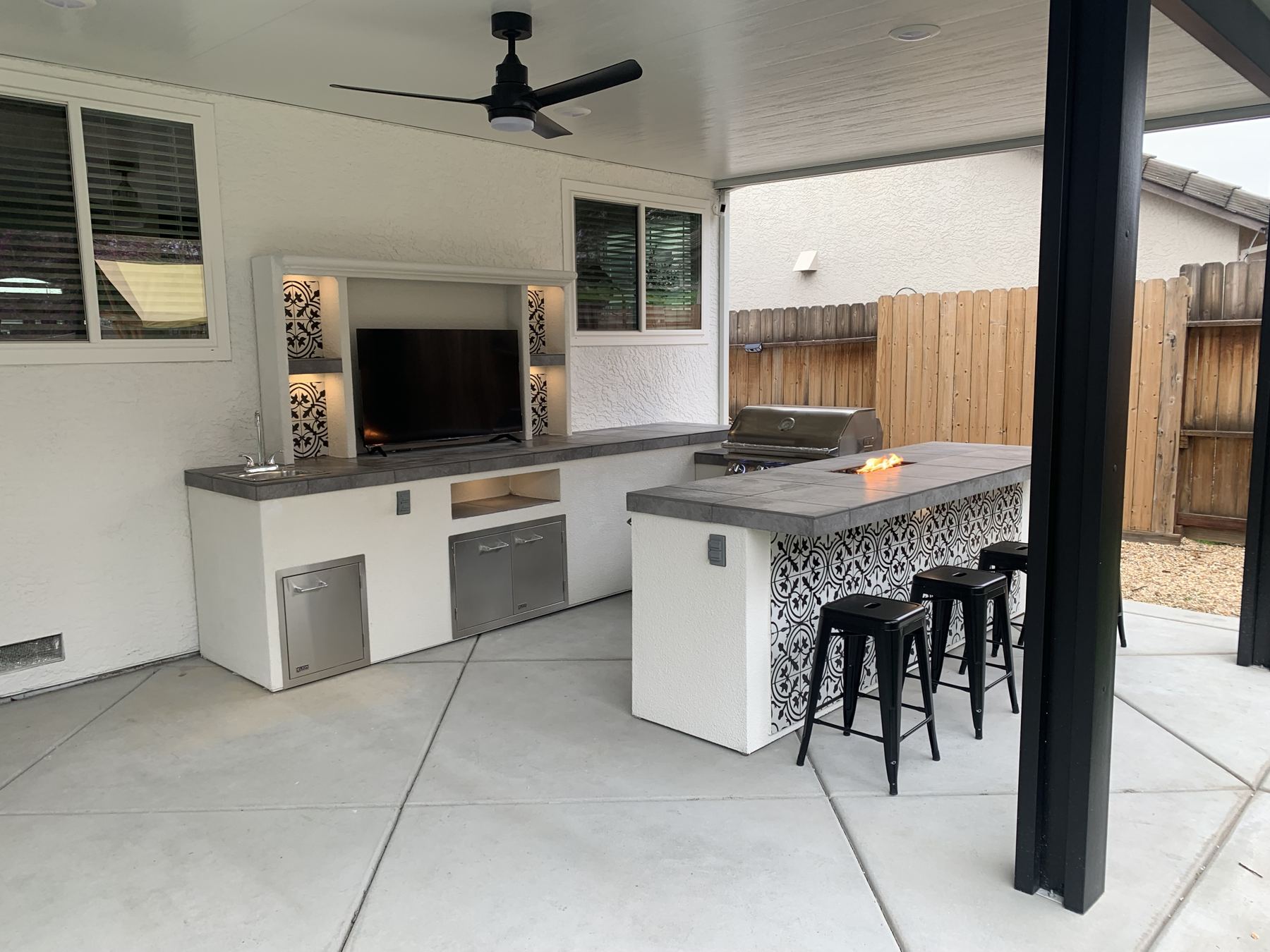 Covered outdoor kitchen built by Just BBQ Grills