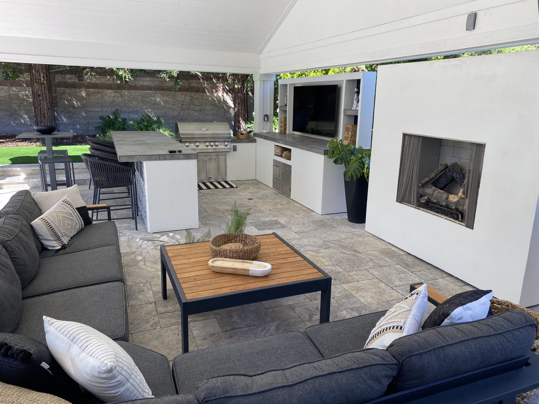 Covered outdoor kitchen built by Just BBQ Grills